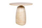 Ainsley travertine-look concrete side table with round top and pebble-shaped base