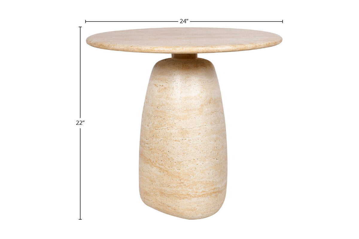 Ainsley side table dimensions: 24 in round top, 22 in high