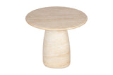 Ainsley travertine-look side table, high-angle view of the round top