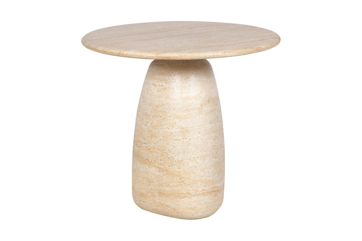 Ainsley side table, alternate side view showing the irregular base profile