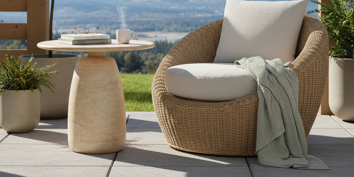 Ainsley Travertine-Look Concrete Side Table