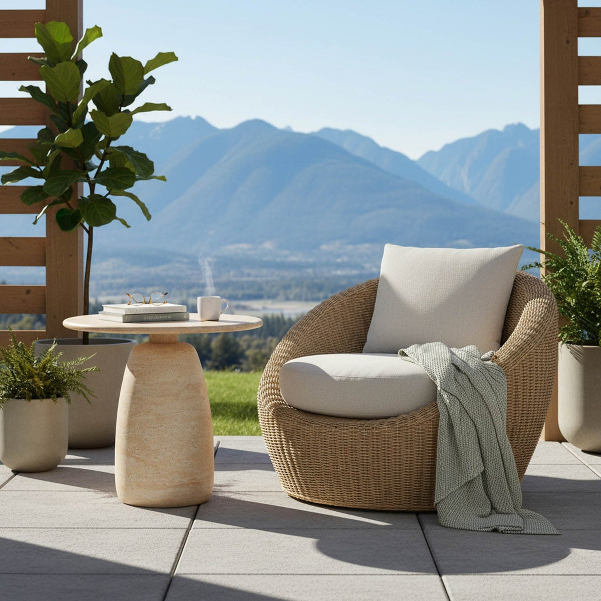 Ainsley Travertine-Look Concrete Side Table