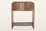 Alberona nightstand in natural, straight front view: the reeded drawer front in strips of natural tone