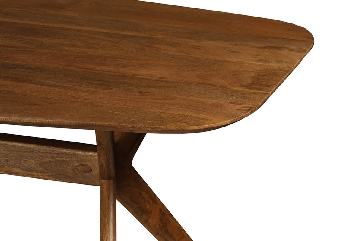 Close-up of an Amandola end in Light Walnut: the rounded end of the mango top with its thin bevelled edge