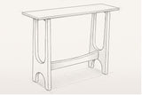 Pencil sketch of the Amelia console table, three-quarter view from above