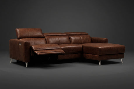 Andria Distressed Italian Aniline Leather Power Reclining Sectional Sofa