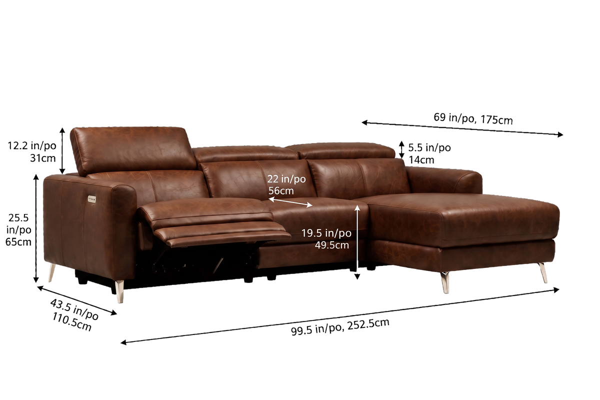 Andria Distressed Italian Aniline Leather Power Reclining Sectional Sofa