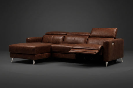 Andria Distressed Italian Aniline Leather Power Reclining Sectional Sofa