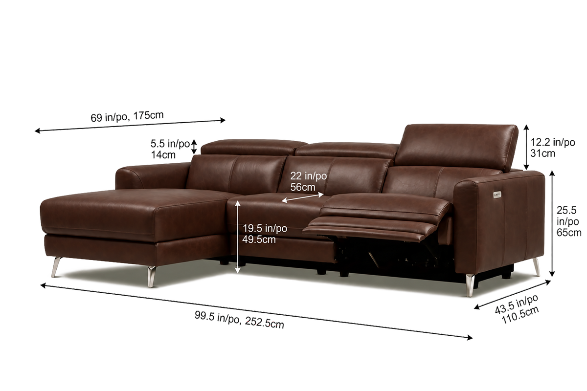 Andria Distressed Italian Aniline Leather Power Reclining Sectional Sofa