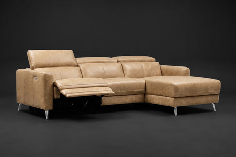 Andria Distressed Italian Aniline Leather Power Reclining Sectional Sofa