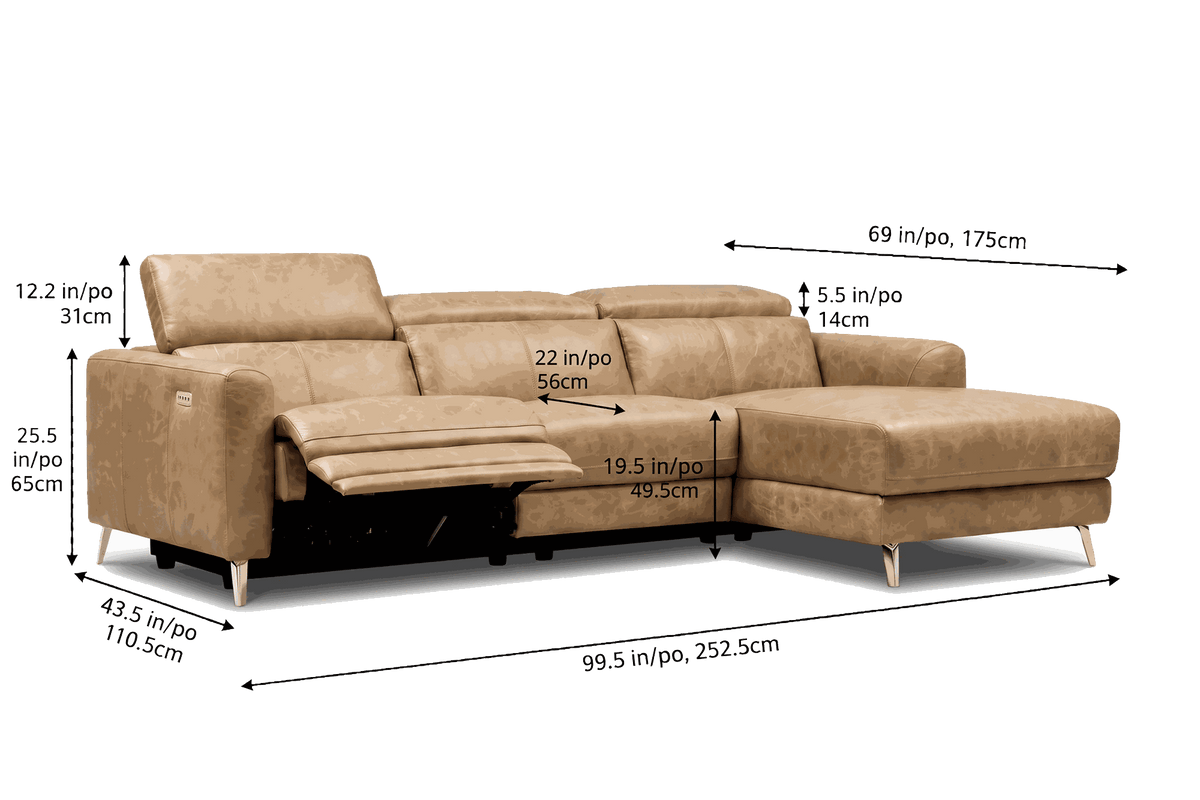 Andria Distressed Italian Aniline Leather Power Reclining Sectional Sofa