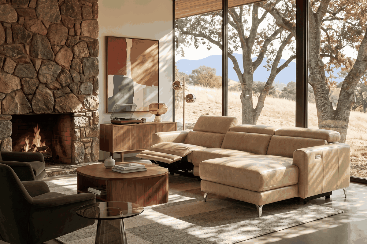 Andria Distressed Italian Aniline Leather Power Reclining Sectional Sofa
