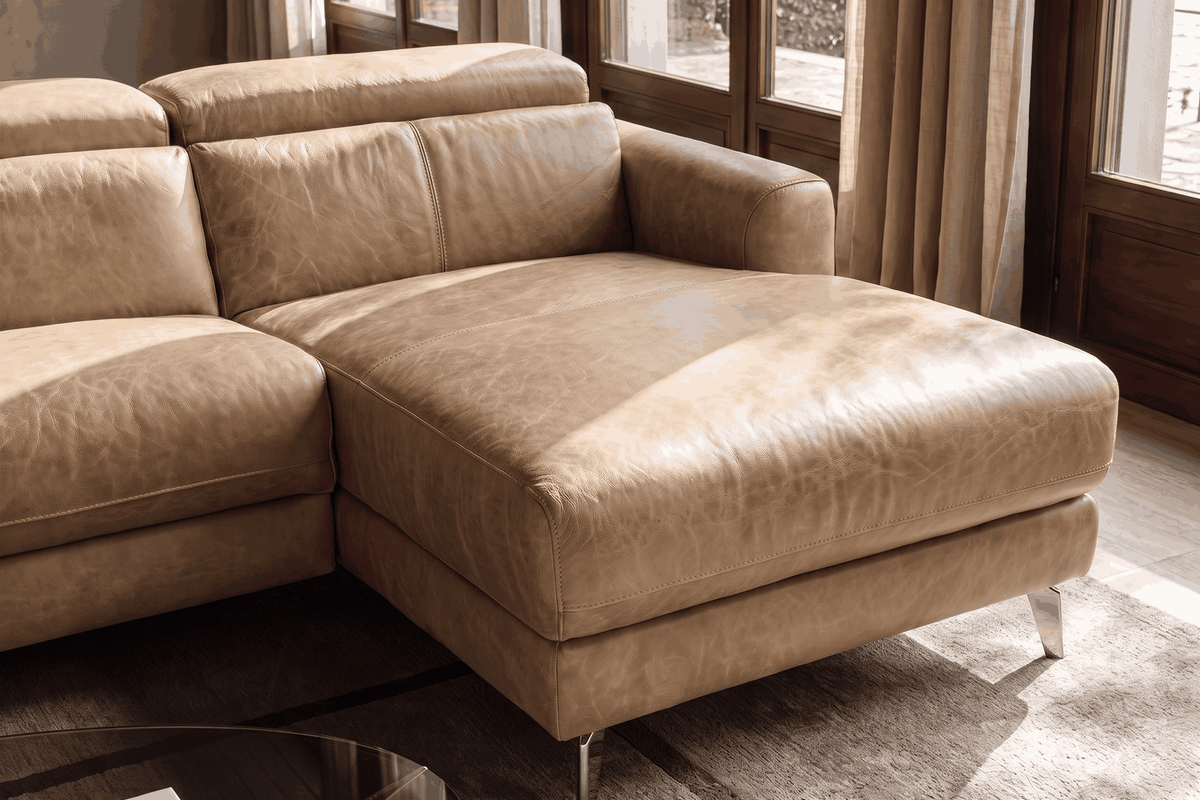 Andria Distressed Italian Aniline Leather Power Reclining Sectional Sofa