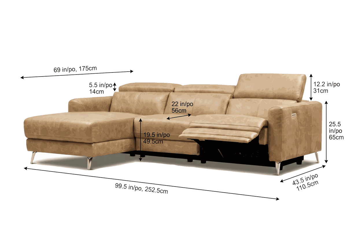 Andria Distressed Italian Aniline Leather Power Reclining Sectional Sofa