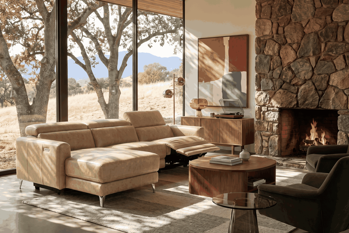 Andria Distressed Italian Aniline Leather Power Reclining Sectional Sofa
