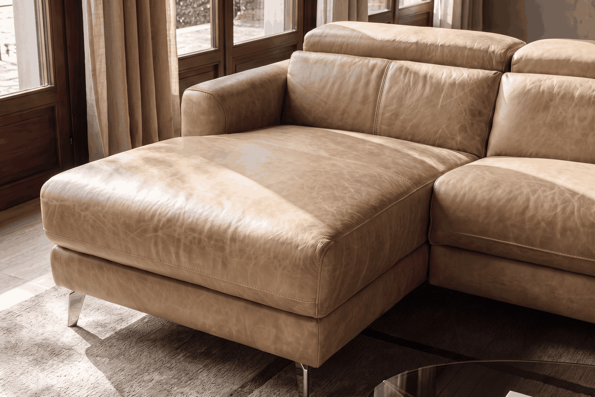 Andria Distressed Italian Aniline Leather Power Reclining Sectional Sofa