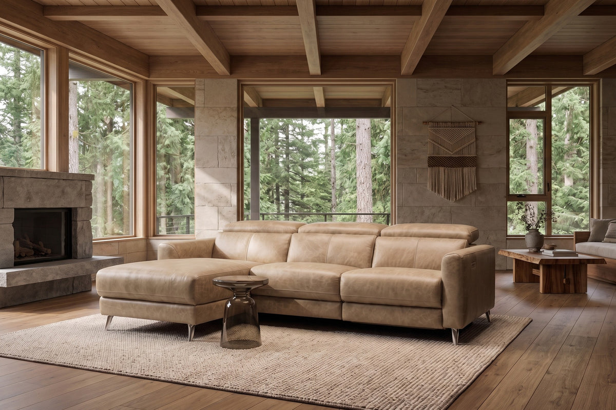 Andria Distressed Italian Aniline Leather Power Reclining Sectional Sofa