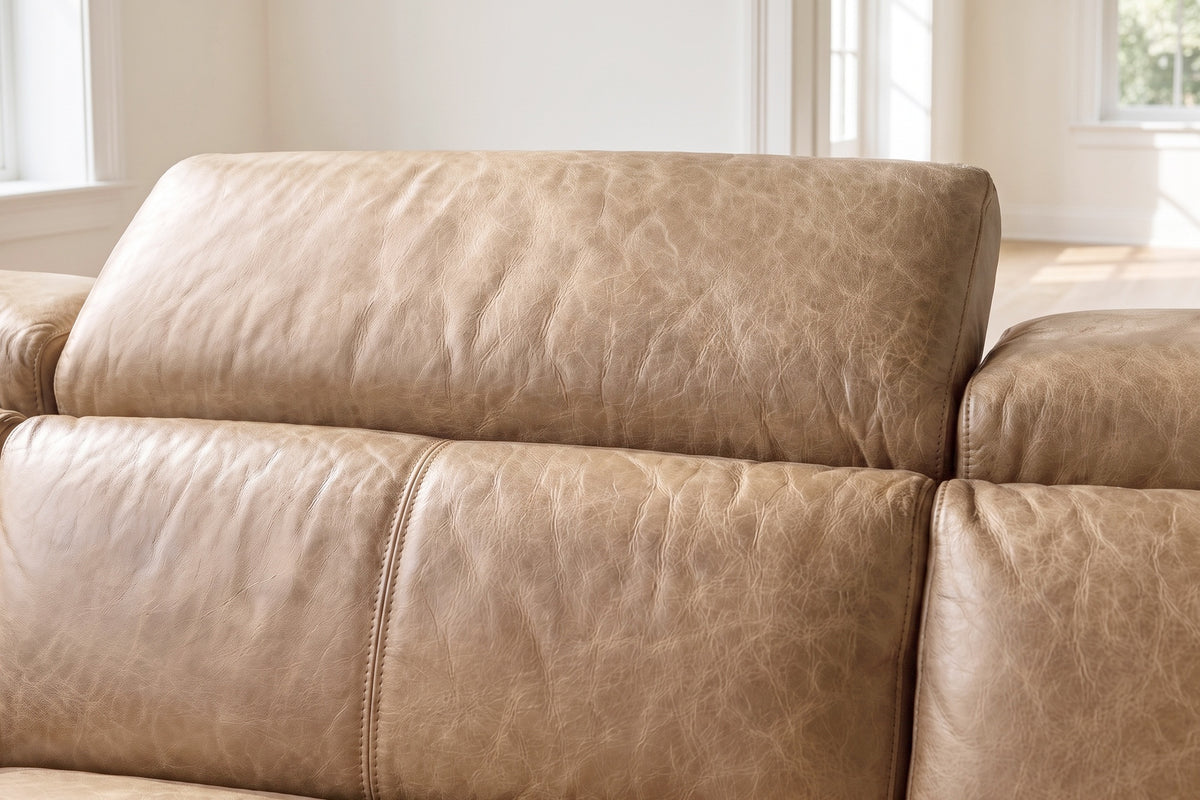 Andria Distressed Italian Aniline Leather Power Reclining Sectional Sofa