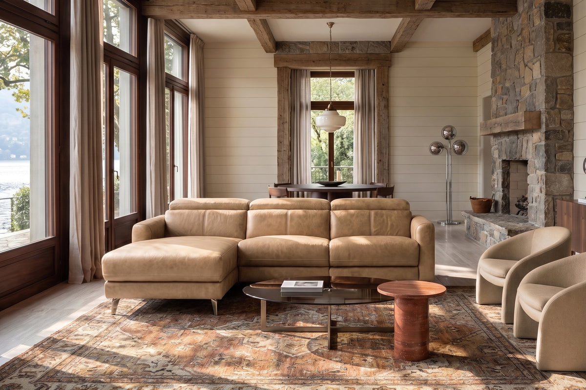 Andria Distressed Italian Aniline Leather Power Reclining Sectional Sofa