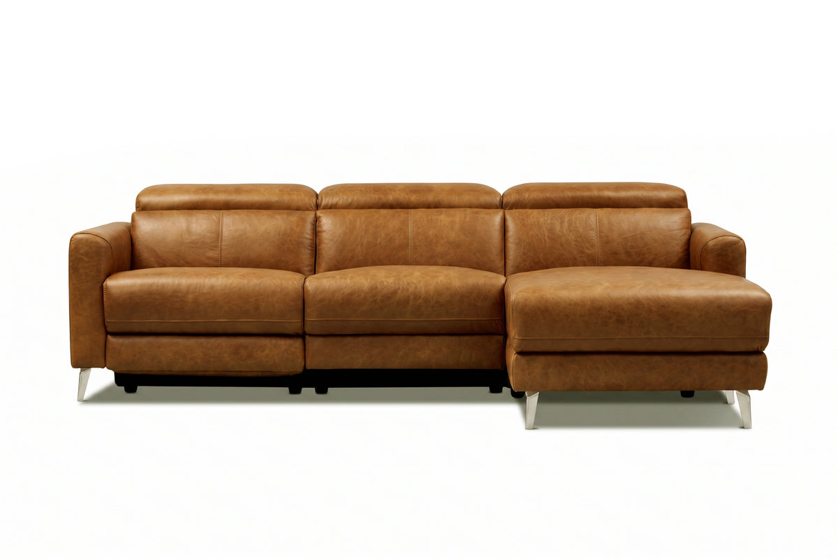 Andria power Reclining Sectional in distressed Italian aniline leather