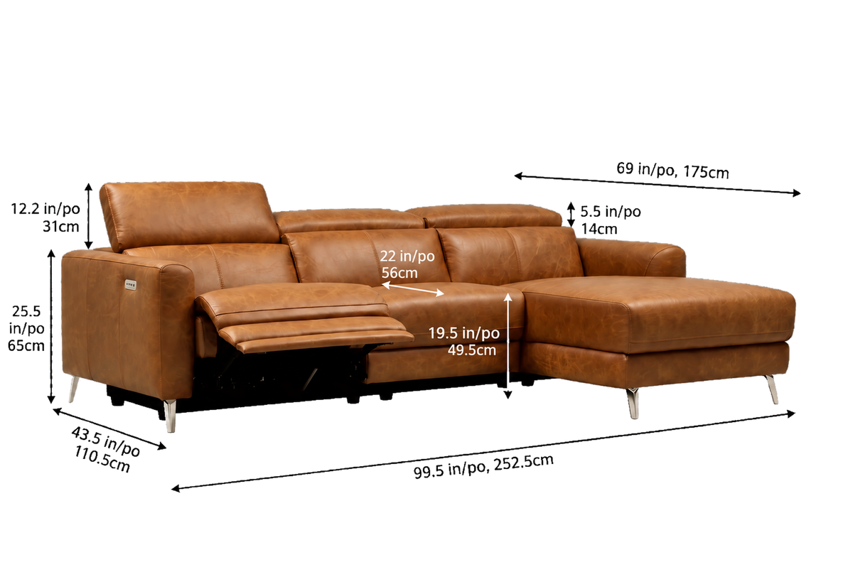 Andria power Reclining Sectional in distressed Italian aniline leather