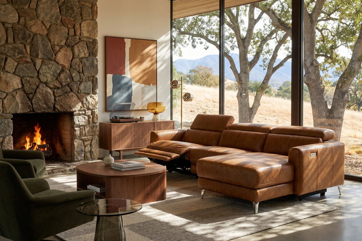 Andria power Reclining Sectional in distressed Italian aniline leather