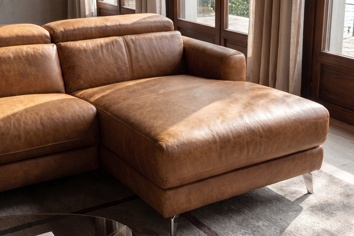 Andria power Reclining Sectional in distressed Italian aniline leather