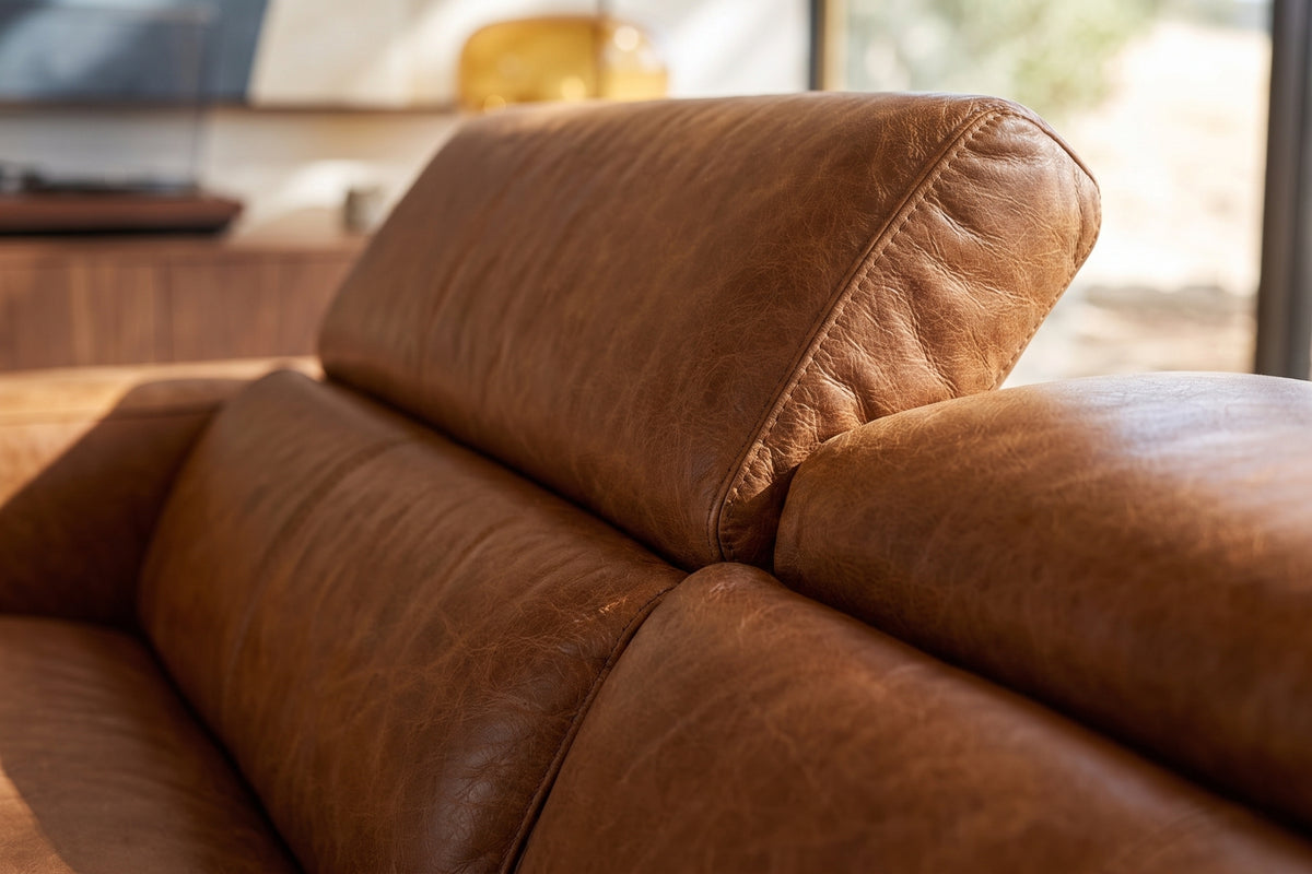 Andria power Reclining Sectional in distressed Italian aniline leather