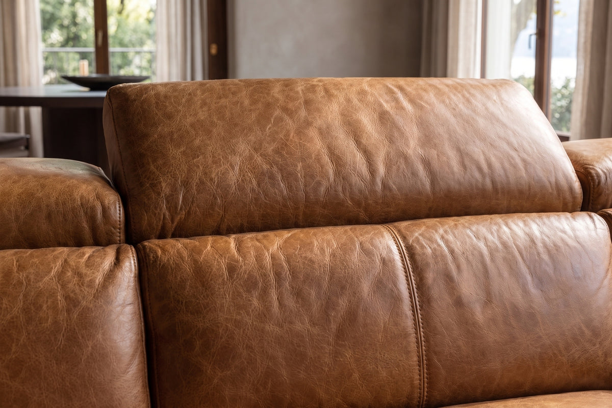 Andria power Reclining Sectional in distressed Italian aniline leather