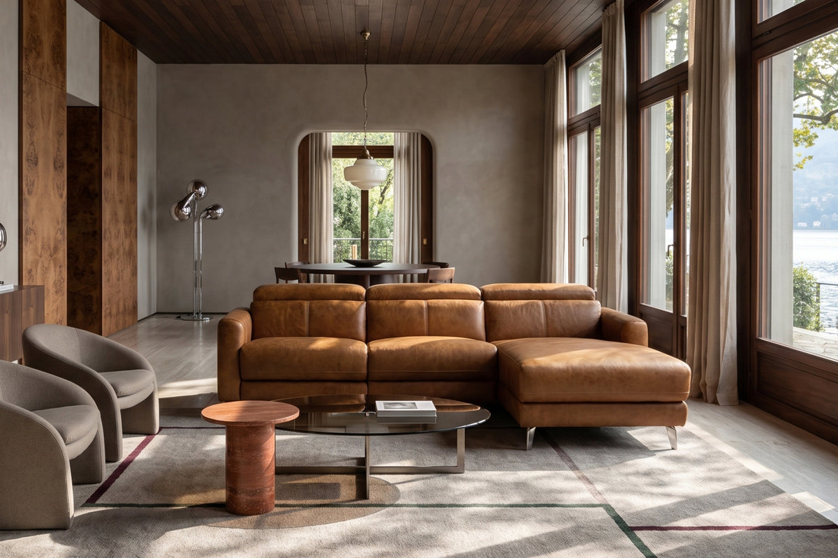 Andria power Reclining Sectional in distressed Italian aniline leather