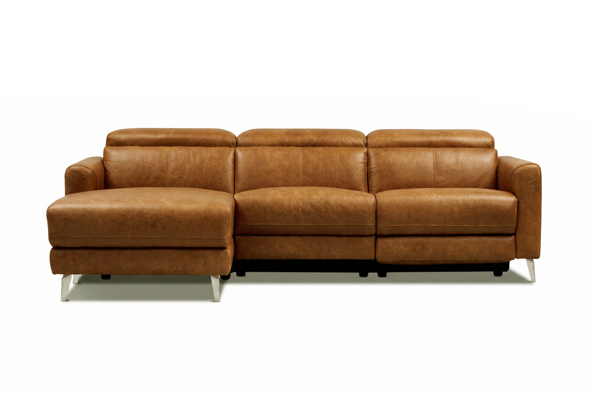 Andria power Reclining Sectional in distressed Italian aniline leather