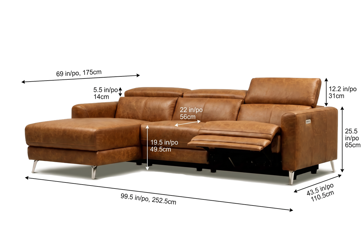 Andria power Reclining Sectional in distressed Italian aniline leather