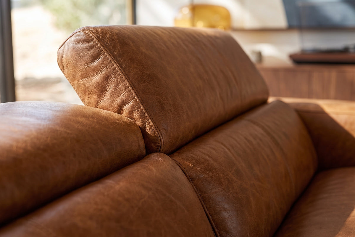 Andria power Reclining Sectional in distressed Italian aniline leather
