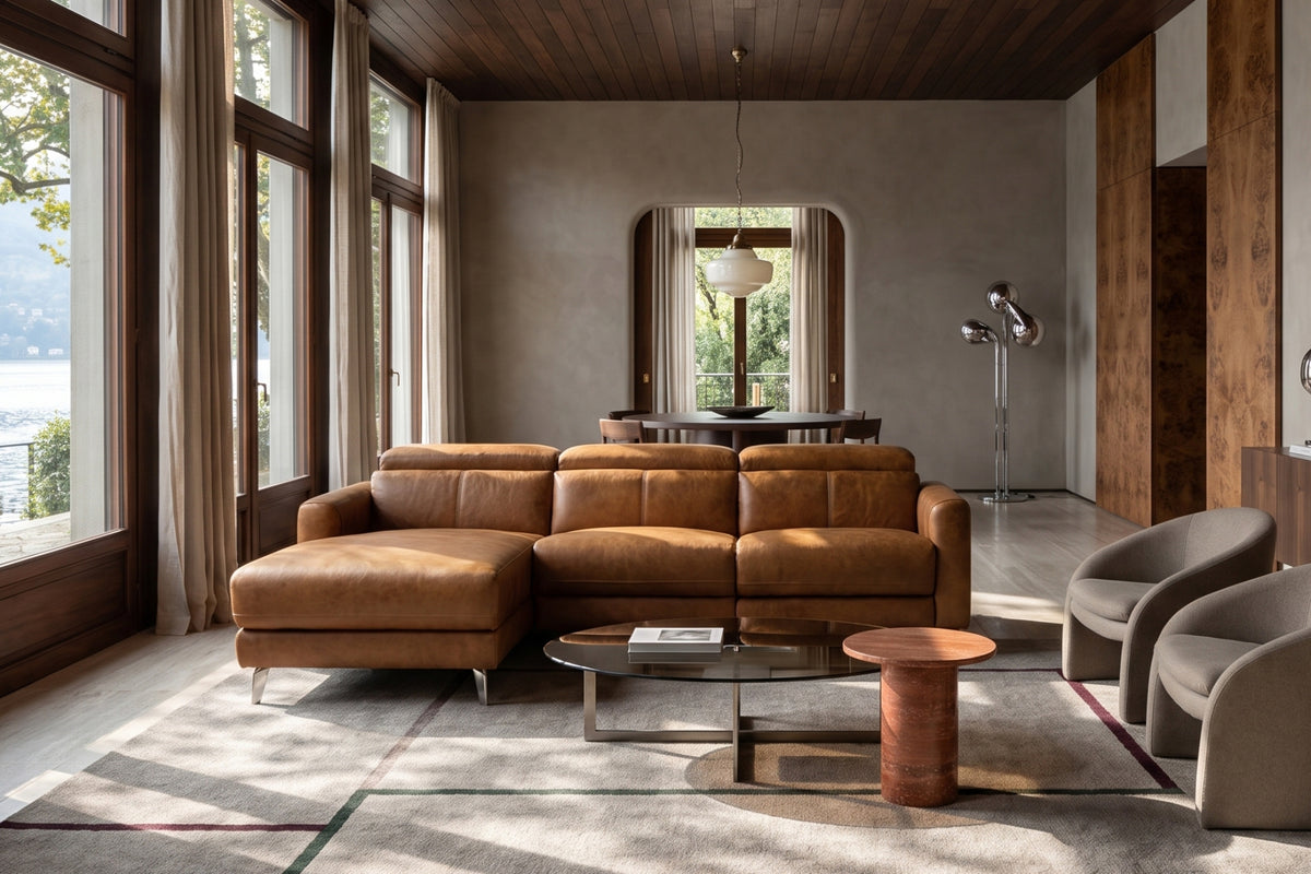 Andria power Reclining Sectional in distressed Italian aniline leather