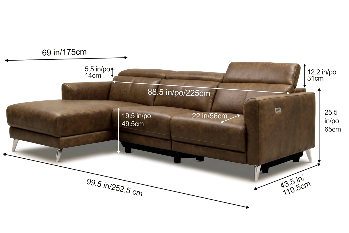 Andria power Reclining Sectional in distressed Italian aniline leather