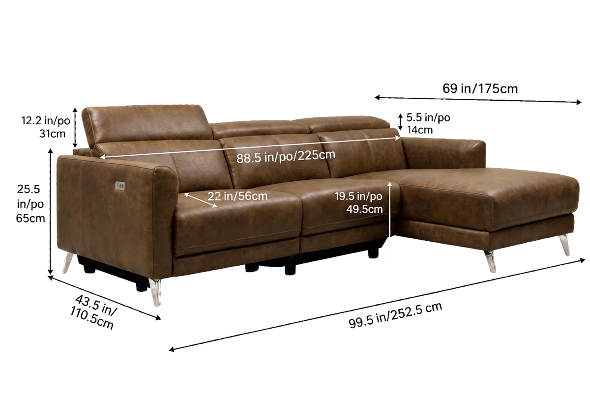 Andria power Reclining Sectional in distressed Italian aniline leather