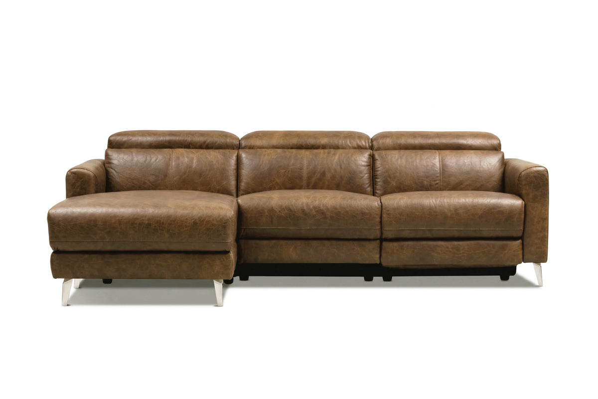 Andria power Reclining Sectional in distressed Italian aniline leather