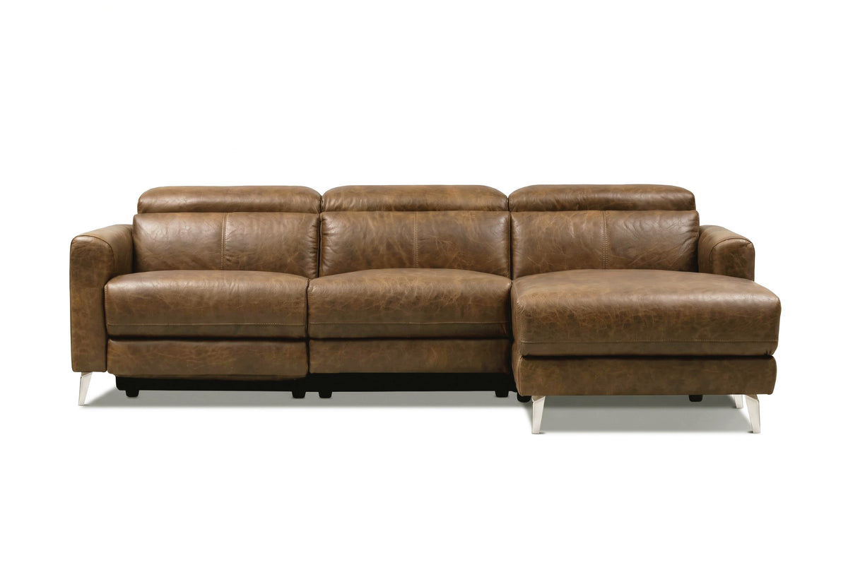 Andria power Reclining Sectional in distressed Italian aniline leather
