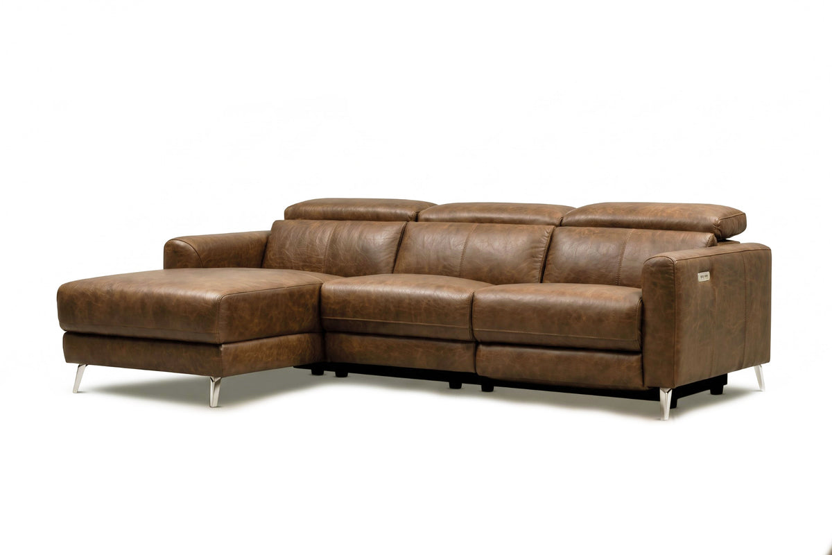 Andria power Reclining Sectional in distressed Italian aniline leather