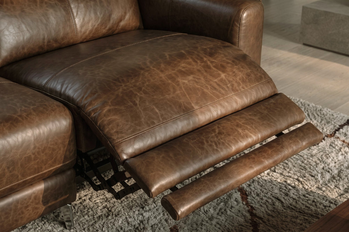 Andria power Reclining Sectional in distressed Italian aniline leather