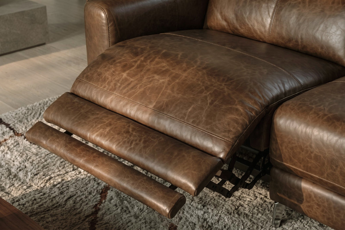 Andria power Reclining Sectional in distressed Italian aniline leather