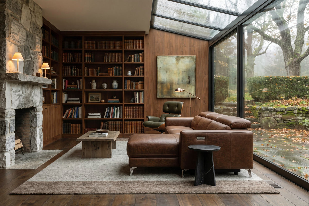 Andria power Reclining Sectional in distressed Italian aniline leather