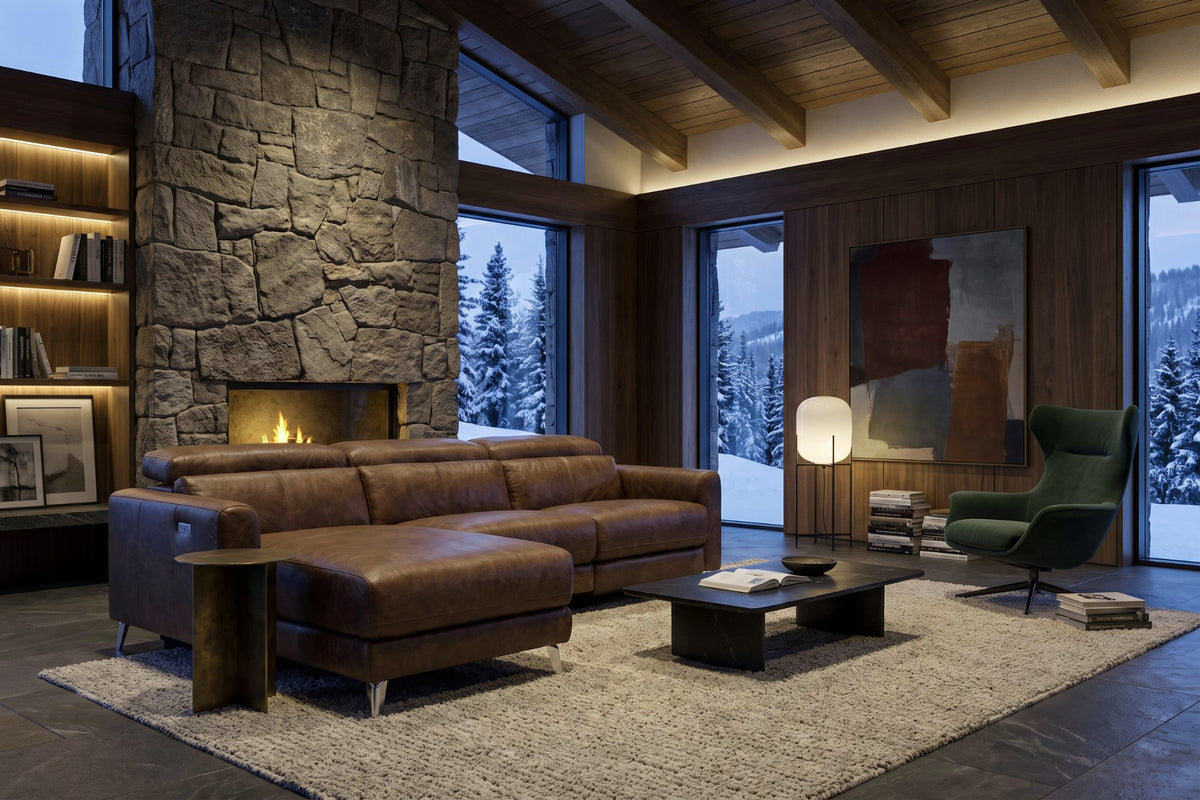 Andria power Reclining Sectional in distressed Italian aniline leather