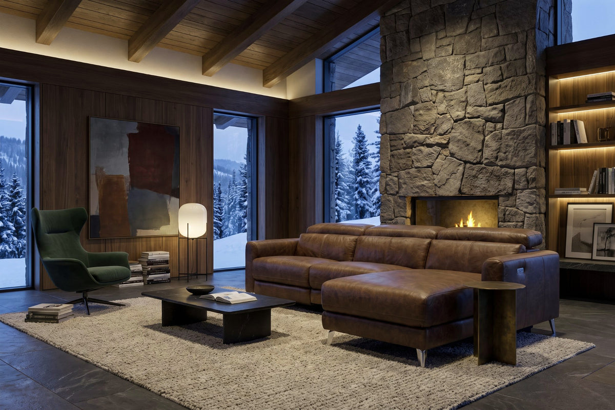 Andria power Reclining Sectional in distressed Italian aniline leather