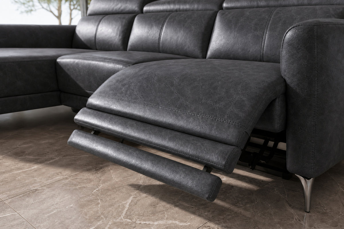 Andria Distressed Italian Aniline Leather Power Reclining Sectional Sofa