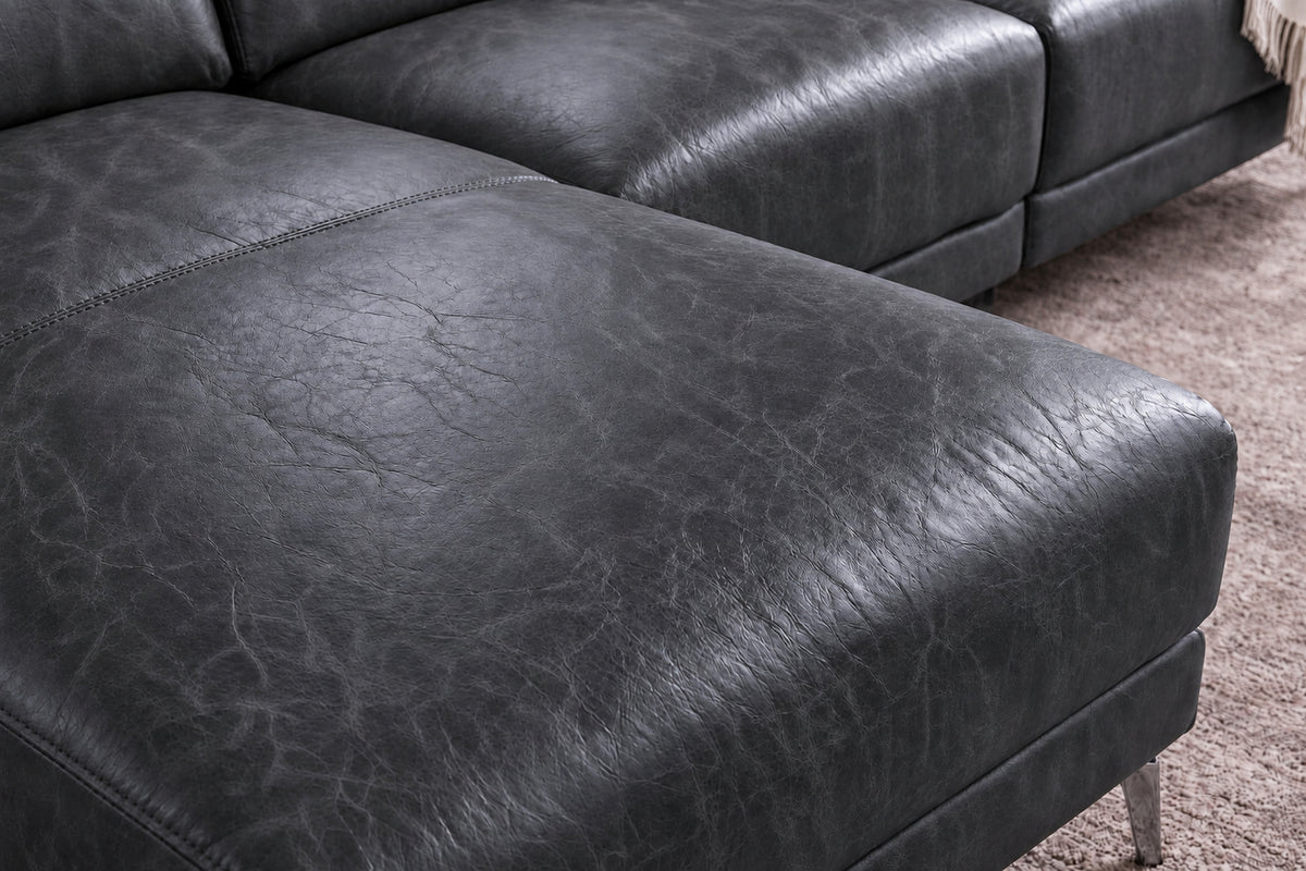 Andria Distressed Italian Aniline Leather Power Reclining Sectional Sofa
