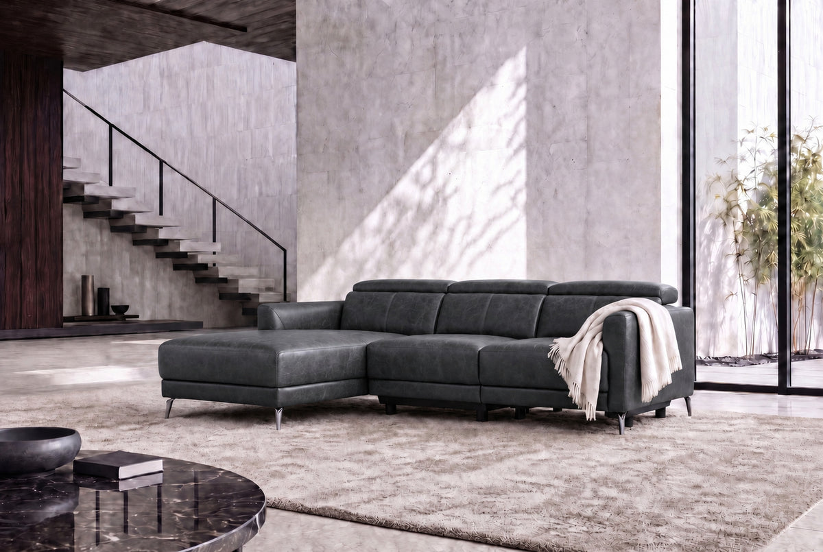Andria Distressed Italian Aniline Leather Power Reclining Sectional Sofa