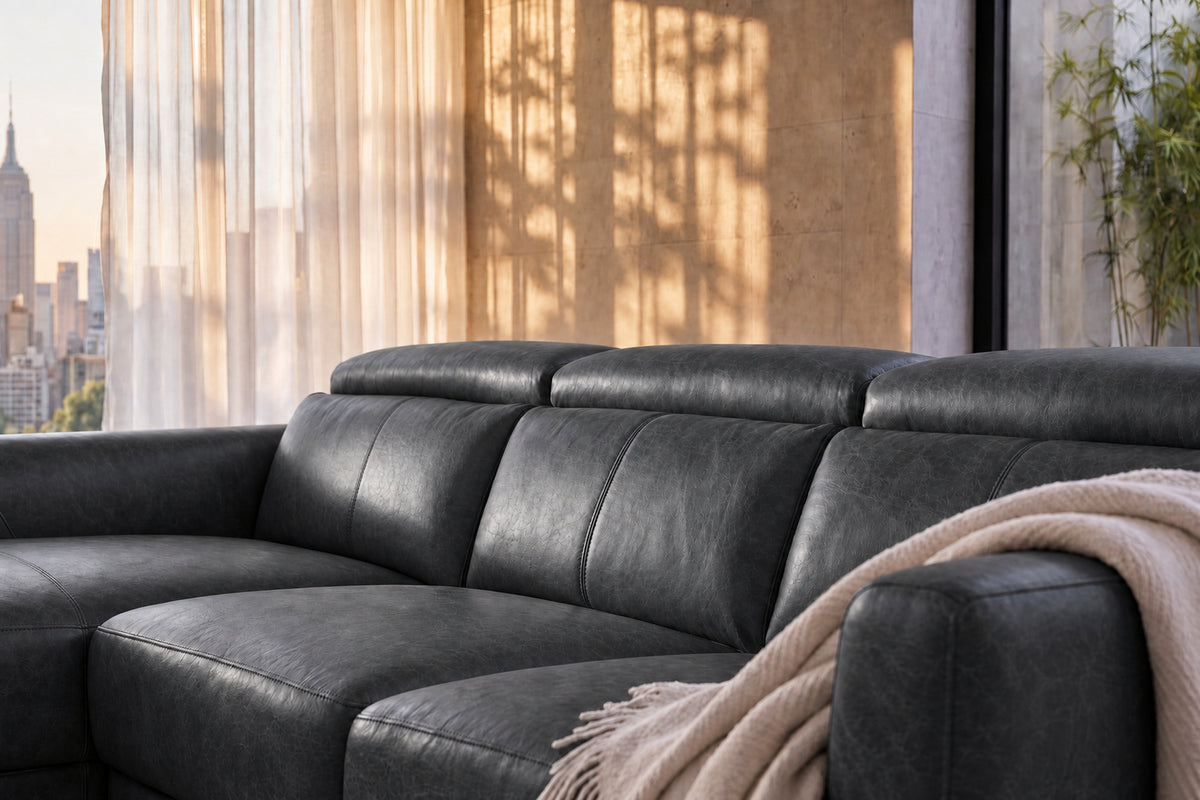 Andria Distressed Italian Aniline Leather Power Reclining Sectional Sofa