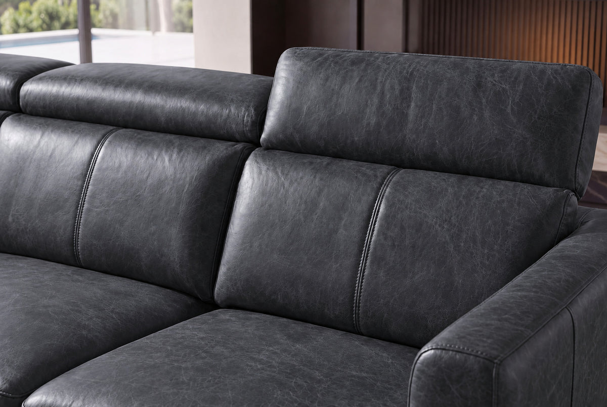 Andria Distressed Italian Aniline Leather Power Reclining Sectional Sofa