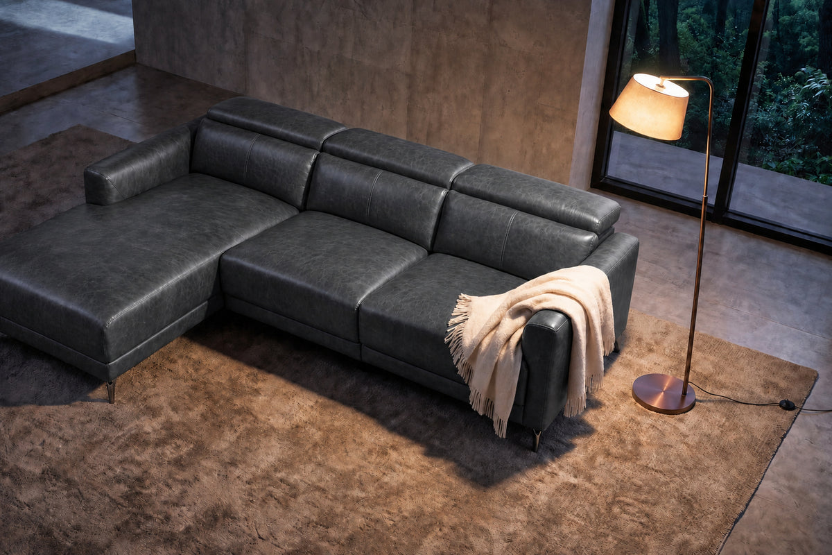 Andria Distressed Italian Aniline Leather Power Reclining Sectional Sofa